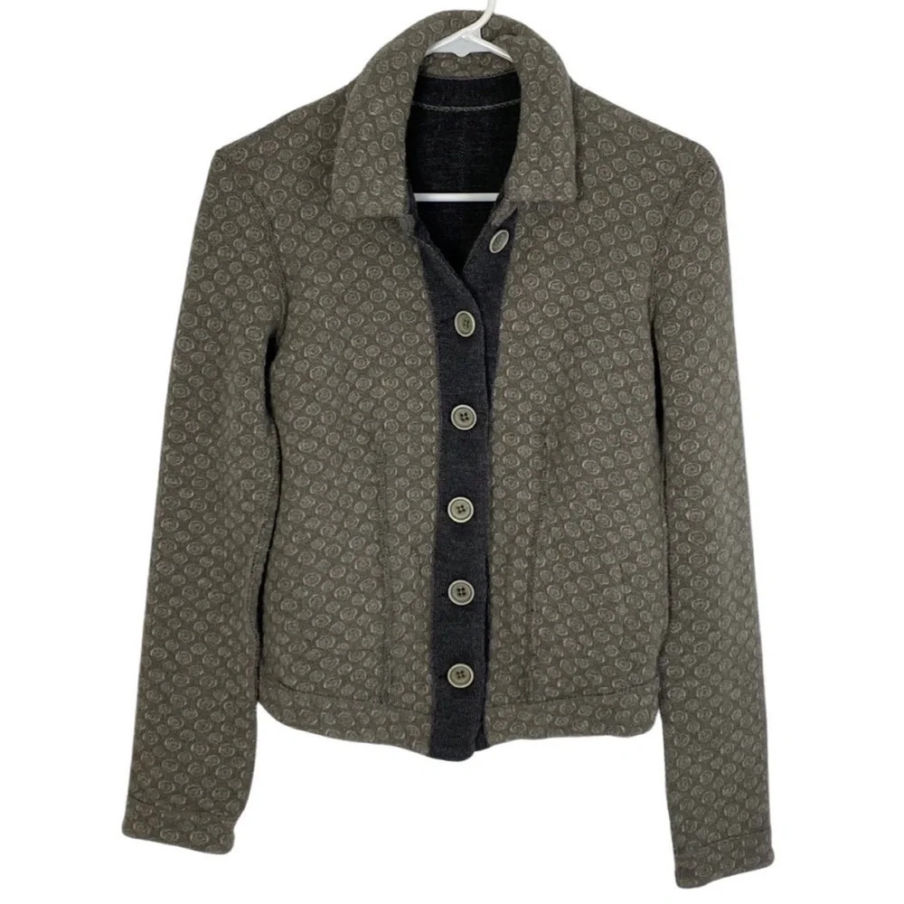 Transit Par Such Reversible Sweater Jacket Cardigan Womens Size Small Gray Beige